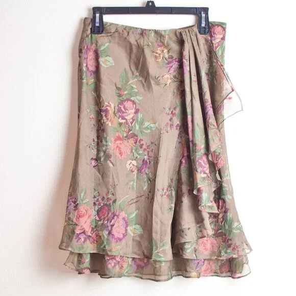 NWT Ralph Lauren Polyester Floral Midi Skirt in Earth Tones MP - Picture 2 of 9